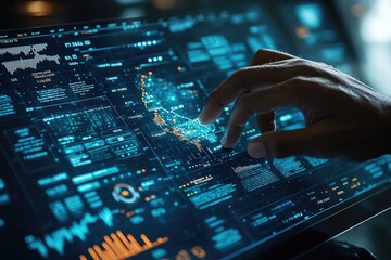 Poster - Businessman analyzing india economy data on futuristic touchscreen interface