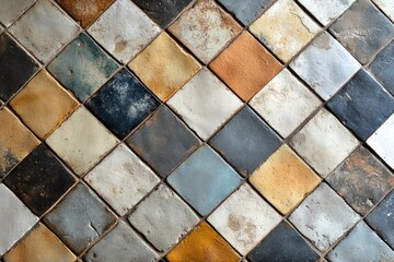 Poster - Colorful square leather tiles creating modern geometric pattern