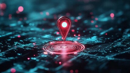 Poster - A bright navigation marker is displayed on a high-tech digital map, showcasing advanced location tracking capabilities.