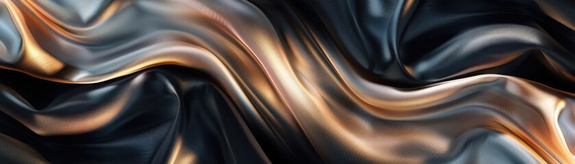 Poster - Abstract pattern showcasing smooth metallic waves in shimmering black and bronze tones, ideal for backgrounds and textures.