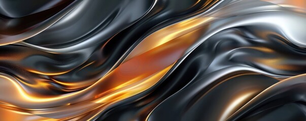 Poster - Abstract waves of black and gold create a dynamic texture, evoking elegance and fluidity in modern design.