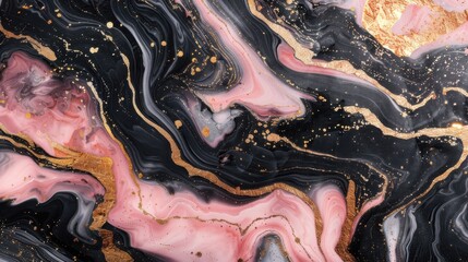 Poster - A stunning abstract background featuring swirling pink, black, and gold patterns, perfect for modern design projects.