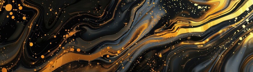 Poster - A stunning abstract art piece featuring swirling black and gold patterns, perfect for modern design projects and backgrounds.