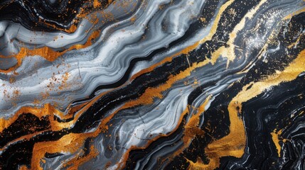 Poster - Elegant abstract marbled texture in black, gray, and gold tones, perfect for backgrounds and artistic designs.