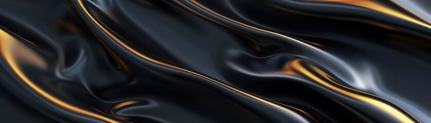 Poster - Elegant black and gold fabric texture, showcasing smooth waves and luxurious sheen, perfect for backgrounds and designs.