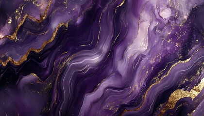 Fototapete - Vibrant Purple Marble Texture with Swirling White and Gold Veins, Glossy and Luxurious