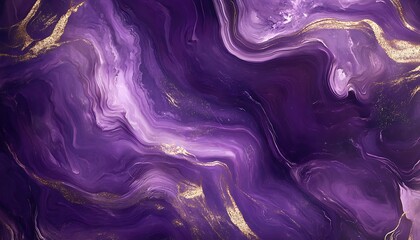 Fototapete - Vibrant Purple Marble Texture with Swirling White and Gold Veins, Glossy and Luxurious