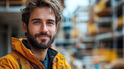 Poster - engineer man standing outdoors on construction site looking at camera