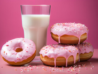 Wall Mural - Donuts and strawberry milkshake