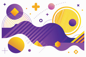 Poster - A colorful composition with a purple and yellow background, embellished with an array of circles and geometric shapes.
