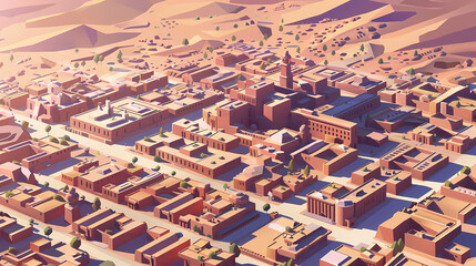  Drone view of Desert city ,vector image style