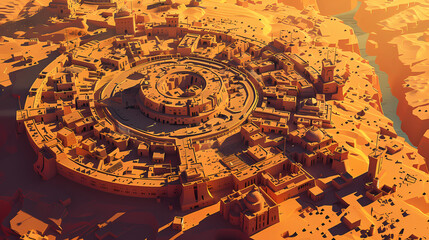 Drone view of Desert city ,vector image style