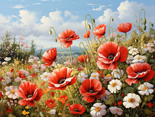 Wall Mural - Watercolor beautiful spring landscape