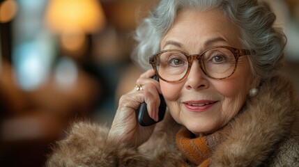 Wall Mural - sitting at home and calling, portrait of senior woman