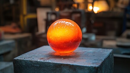 Poster - A close up of an orange ball sitting on a block, AI