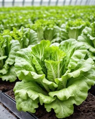 Wall Mural - Closeup green lettuce growning with hydroponic system, indoor day light, new agriculture technology