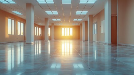 Poster - empty modern big office interior after work