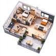 © สมชัย ้พาลแก้ว - 3D Floor plan of a home, 3D illustration. Open concept living apartment layout