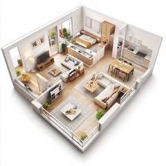 3D Floor plan of a home, 3D illustration. Open concept living apartment layout