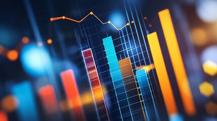 Wall Mural - BAR graph rising, stock market data, technology trends, economic improvement concepts, and minimal design.