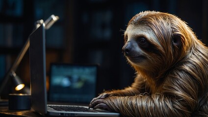 sloth working at the computer, slow work