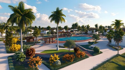 Poster - Tropical Resort with Swimming Pool and Palm Trees