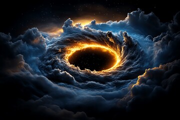Poster - A fiery ring of light emerges from swirling clouds in a dark, celestial scene.