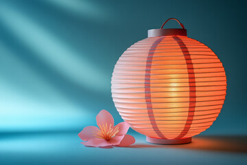 Aufkleber - A colorful paper lantern, isolated on a pastel blue background, ready to light up a summer evening,