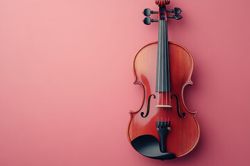 Poster - A classic violin bow, isolated on a pastel pink background, representing the grace of musical expression,