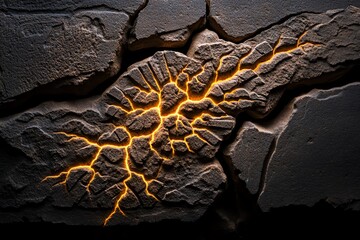 Aufkleber - A glowing crack in a rough, dark stone surface.