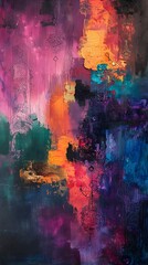 Wall Mural - Abstract Painting in Purple, Orange, and Blue.