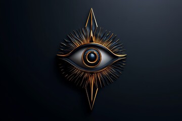Poster - A golden eye with a blue pupil surrounded by rays of light, set against a dark background. The eye is symbolic of vigilance and wisdom.