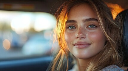 Poster - driver sitting in car young woman driving