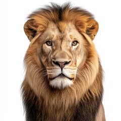 Wall Mural - On a white background, a portrait of a lion face is captured