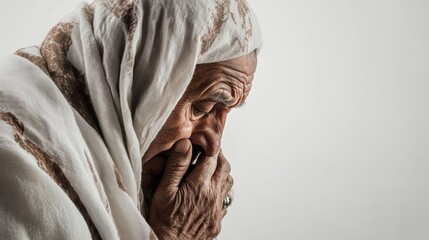 On a transparent background, a portrait of a senior Saudi Arabian male is shown in side view.