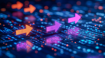 Poster - Glowing Futuristic Abstract Data Visualization Background with Illuminated Arrows  Dynamic digital graphic showing a high tech