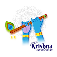 Canvas Print - Vector illustration of Happy Krishna Janmashtami social media feed template