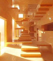 Poster - Abstract Architecture with Staircase and Golden Walls