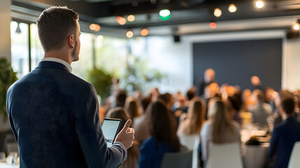 Wall Mural - corporate event with a keynote speech and networking