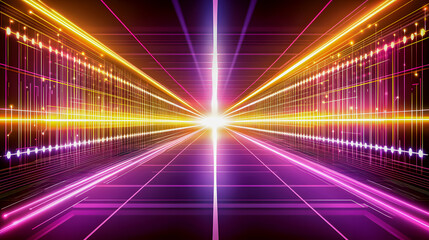 Poster - Futuristic radiant abstract neon light tunnel digital backdrop with dazzling geometric patterns spectrum gradients and luminous rays for multimedia presentations visual effects digital designs