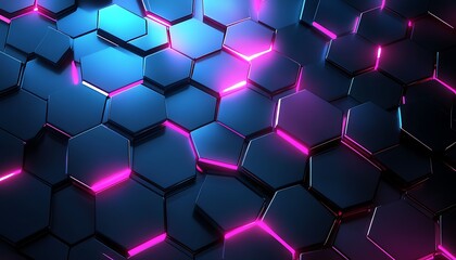 Poster - Modern Technology Background with Hexagonal Tiles and Glowing LED Lights