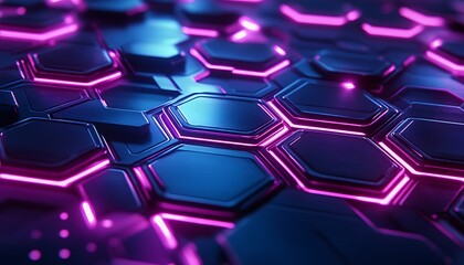 Poster - Modern Technology Background with Hexagonal Tiles and Glowing LED Lights