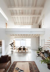 Wall Mural - Modern Minimalist Home Interior Design with Wooden Beams and Natural Light