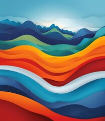 Poster - Abstract Paper Cut Art Landscape Illustration with Mountains and Waves