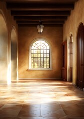 Wall Mural - Sunlit Interior with Arched Window and Tile Floor