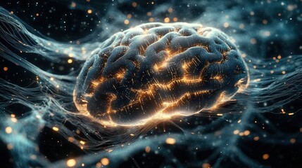 Poster - Abstract glowing brain with neural network and connections concept.