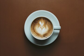 Wall Mural - warm cup of coffee on brown background