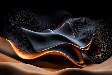 Aufkleber - Abstract 3D rendering of flowing, golden and black waves with a dotted pattern in the background.