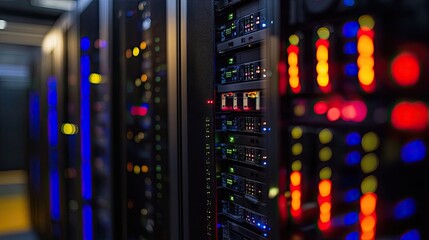 Poster - Rows of computer servers in a data center, managing vast amounts of information.