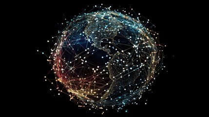 Fototapete - Abstract representation of a global communication network, with interconnected nodes.